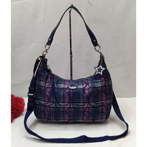 Coach Signature Purple Canvas Round Logo Zipper Closure Crossbody Shoulder Bag